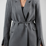 Tie Detail Blazer Twin Set – Grey