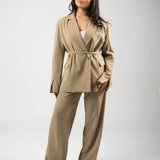 Tie Detail Blazer Twin Set – Beige