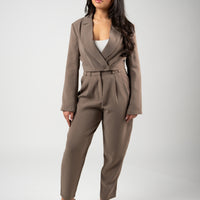 Cropped Blazer Twin Set – Taupe