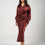 Elegant Satin Skirt Set – Deep red