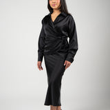 Elegant Satin Skirt Set – Black