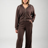 Sporty Wide Leg Set - Brown