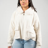 Fur Collar Zip Jacket – white