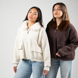 Fur Collar Zip Jacket – Brown