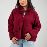 Fur Collar Zip Jacket – Burgundy