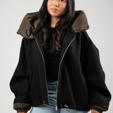 Contrast Hoodie Jacket – black/brown