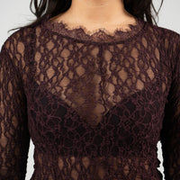 See Through Lace Top – Burgundy