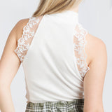 Turtle Neck Lace Top - White
