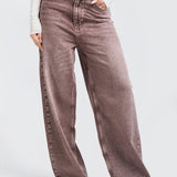 Fold Over Washed Jeans - Pink