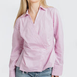 Checkered Wrap Blouse - Pink