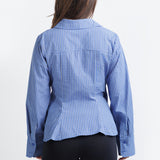 Checkered Wrap Blouse - Blue