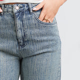 Textured Straight Jeans - Blue