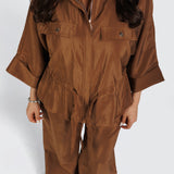 Zip‑Up Twin Set - Brown