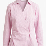 Checkered Wrap Blouse - Pink