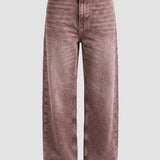 Fold Over Washed Jeans - Pink