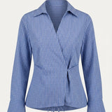Checkered Wrap Blouse - Blue